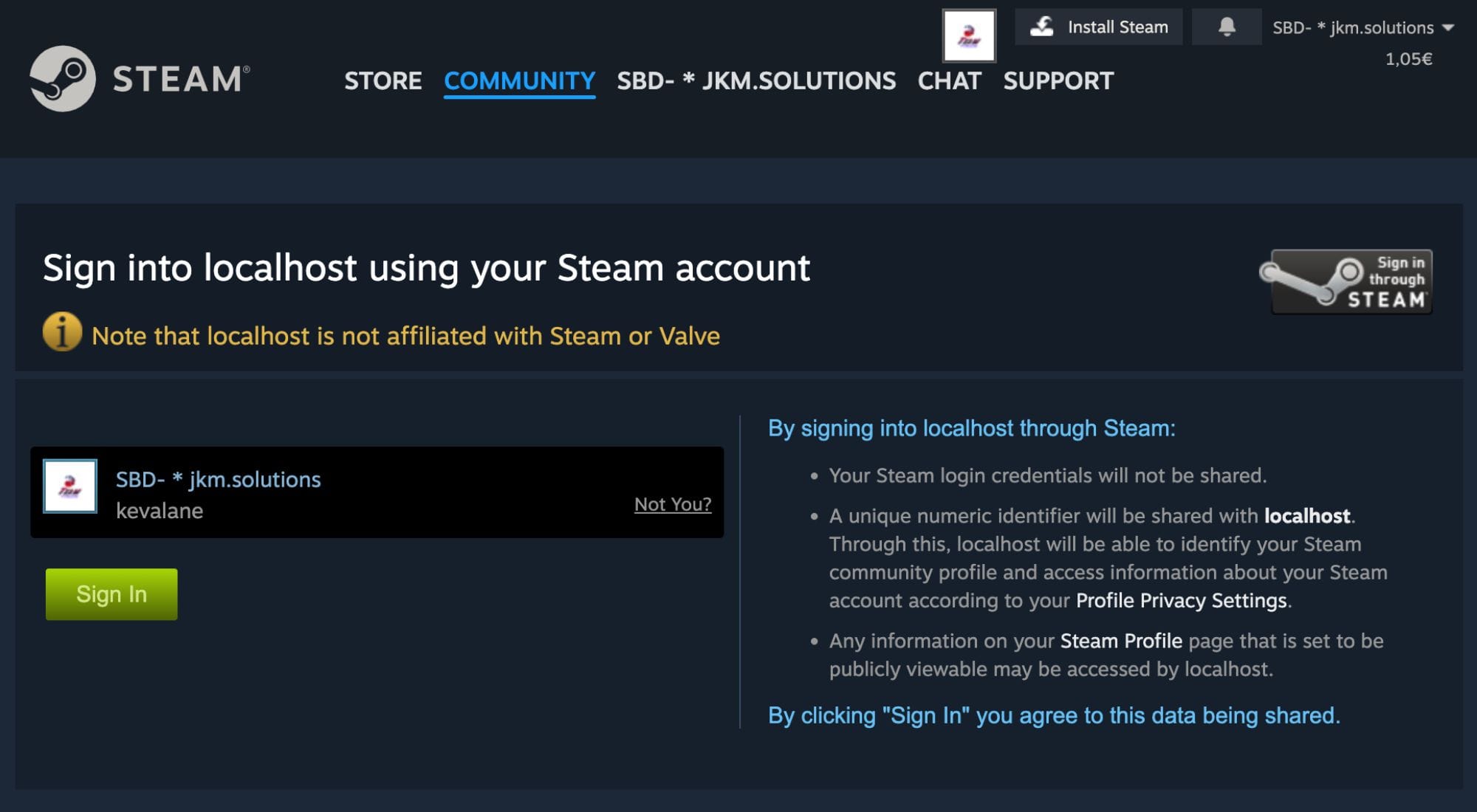 Sign in through Steam using NodeJS